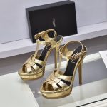 YVES SAINT LAURENT TRIBUTE SANDALS IN CROCODILE-EMBOSSED LEATHER GOLD 6206731YQ