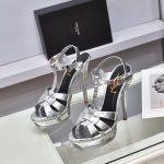 YVES SAINT LAURENT TRIBUTE SANDALS IN CROCODILE-EMBOSSED LEATHER SILVER 6206731YQ