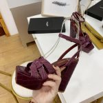 YVES SAINT LAURENT TRIBUTE SANDALS IN CROCODILE-EMBOSED LEATHER DARK PURPLE 6206731YQ