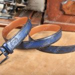 BERLUTI CLASSIC SCRITTO LEATHER BELT BLUE C0002
