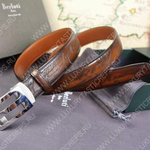 BERLUTI SIGNATURE SCRITTO LEATHER BELT TOBACCO BIS C0063 - Image 3