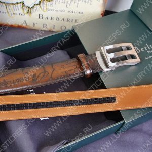 BERLUTI SIGNATURE SCRITTO LEATHER BELT TOBACCO BIS C0063 - Image 6