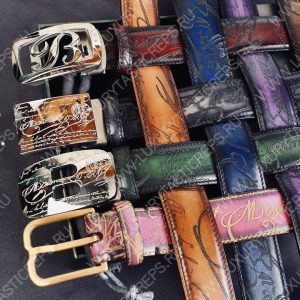 BERLUTI SIGNATURE SCRITTO LEATHER BELT TOBACCO BIS C0063 - Image 9