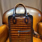 BERLUTI CROC EMBOSED LEATHER BACKPACK BROWN S1243-V3