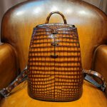 BERLUTI CROC EMBOSED LEATHER BACKPACK BROWN S1243-V3
